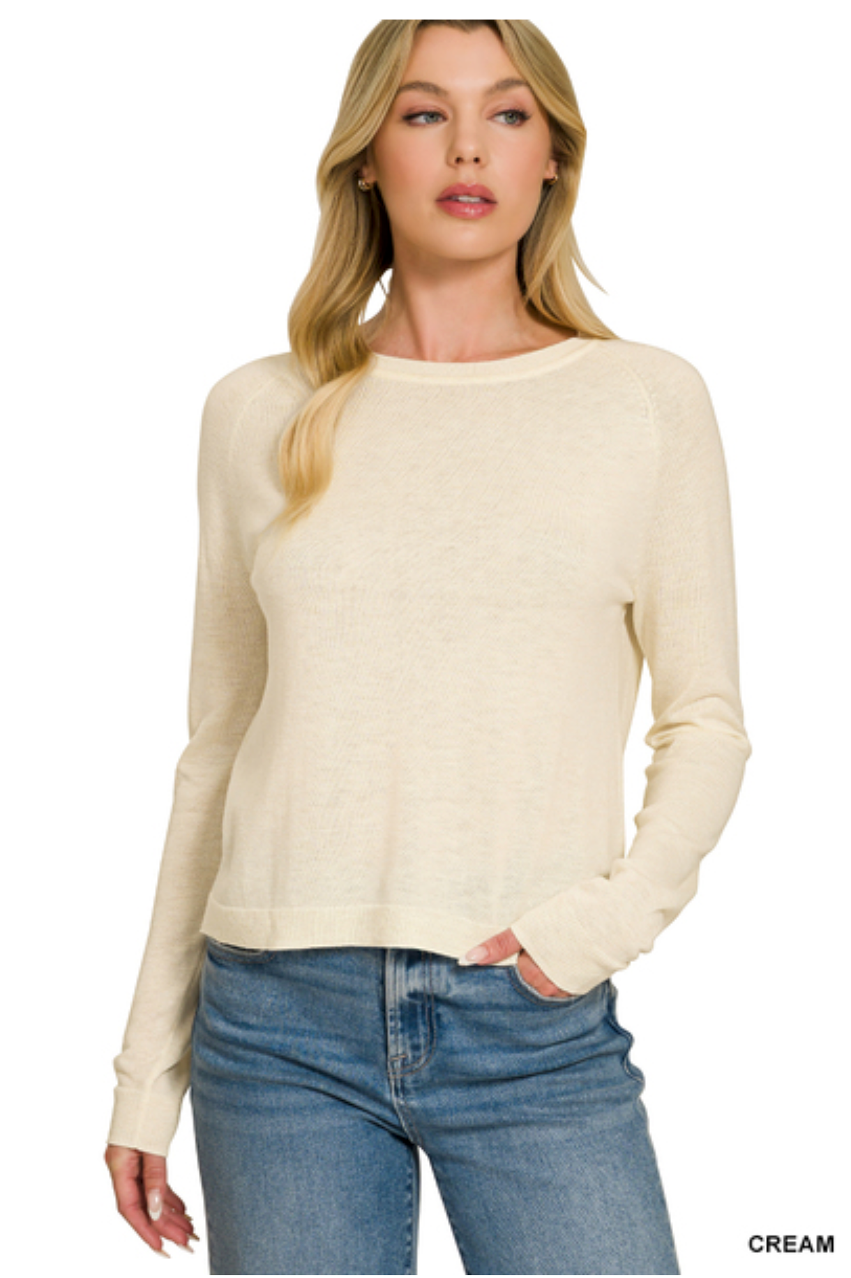 Cream Lightweight Wool Blend Sweater