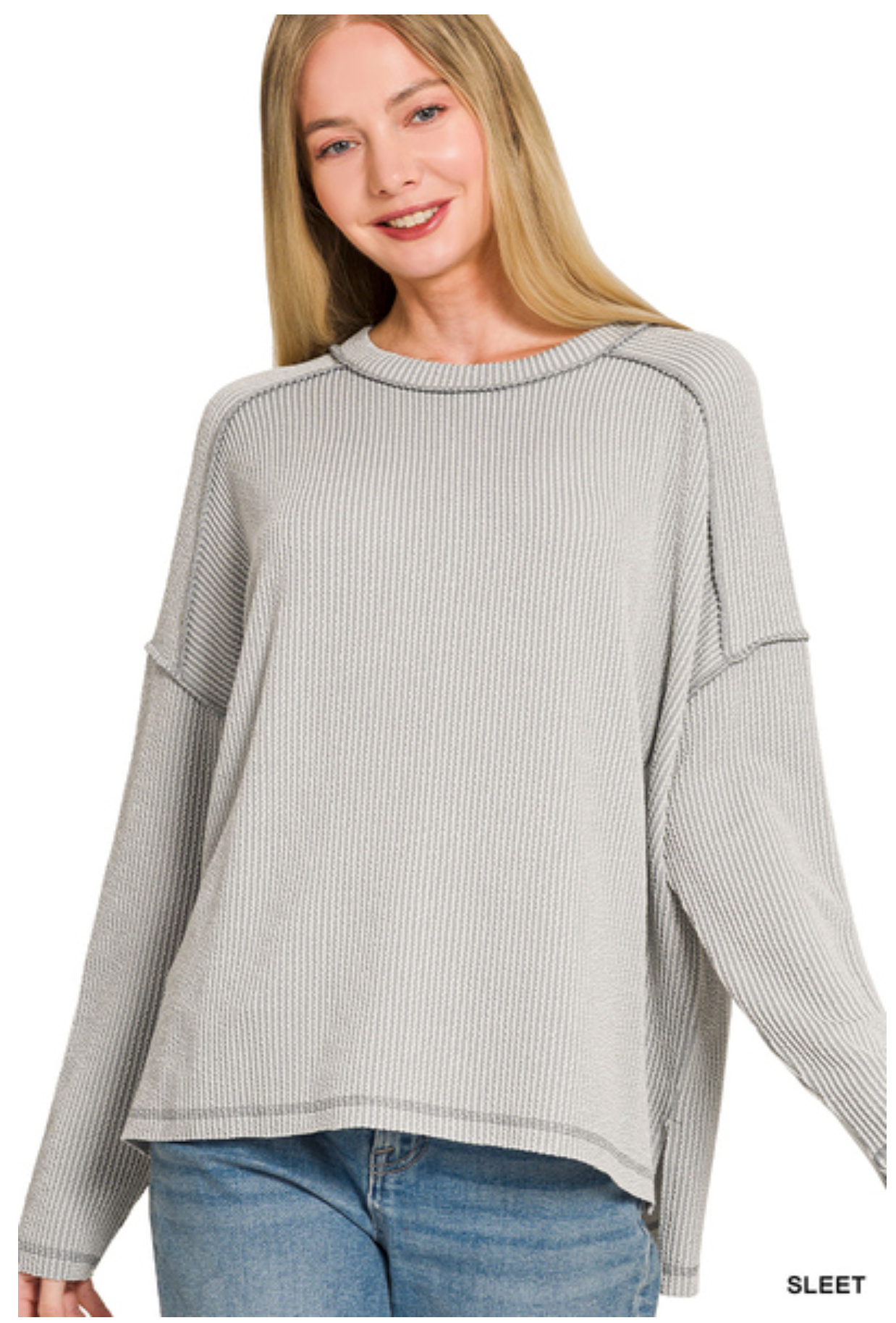 Sleet Raised Ribbed Boat Neck Top