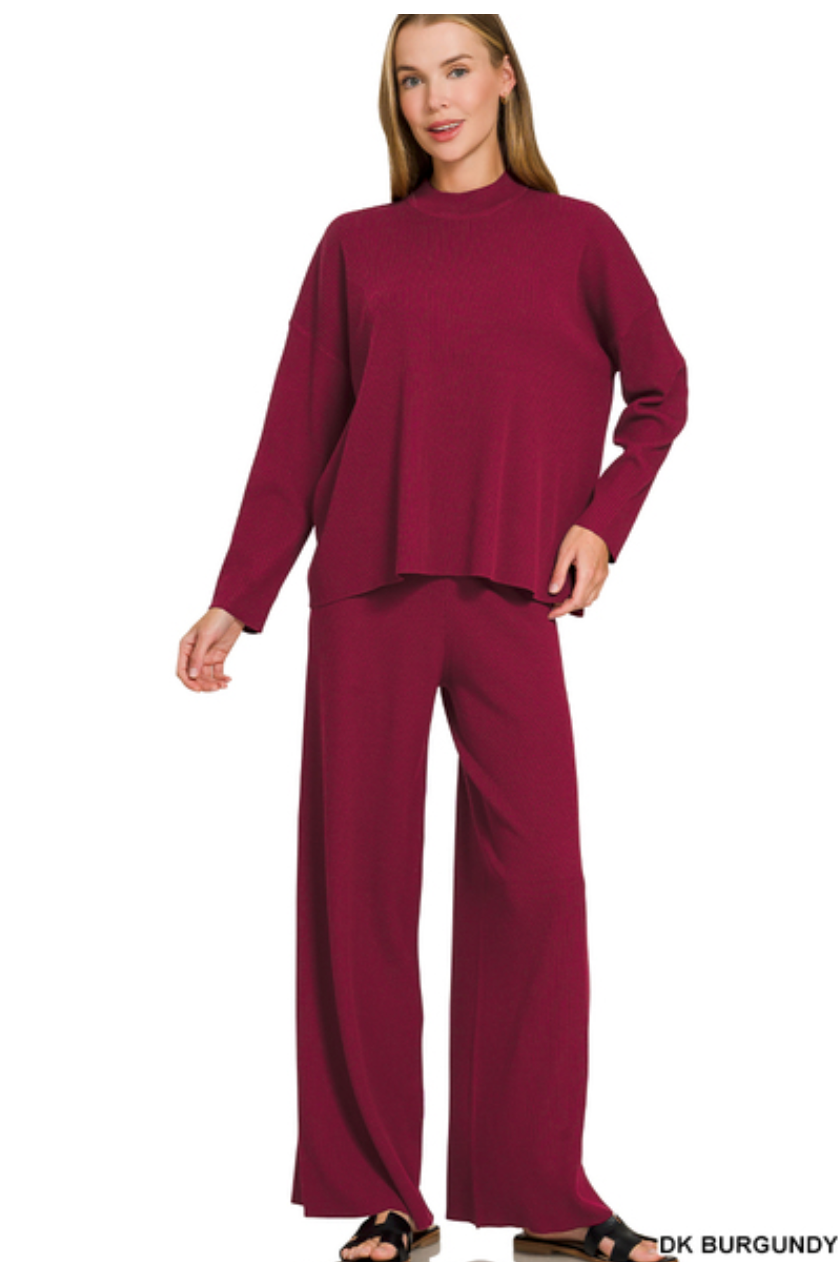 Burgundy Ultra Soft Mock Neck Sweater Top + Pants Set
