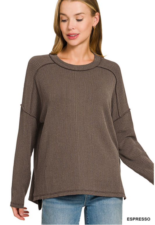 Expresso Raised Ribbed Boat Neck Top