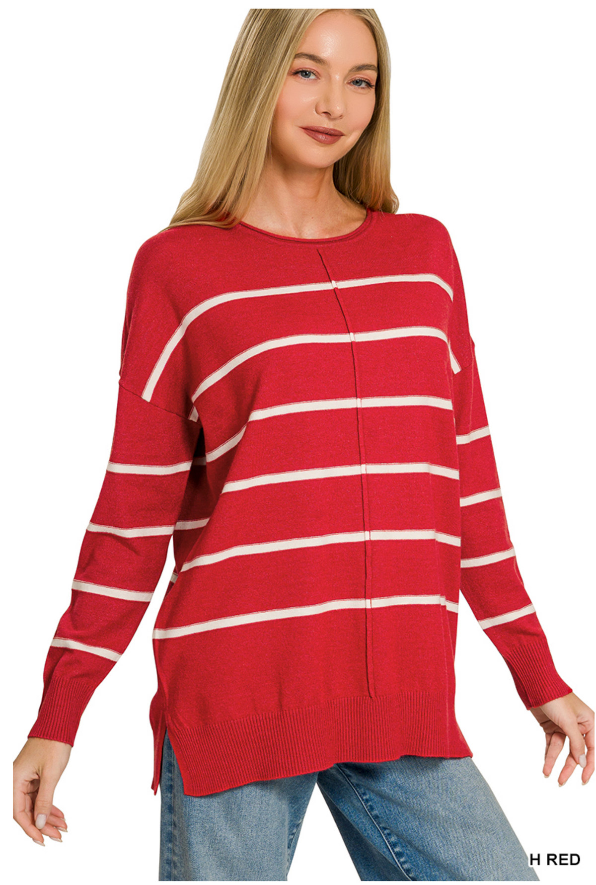 Red Viscose Striped Sweater