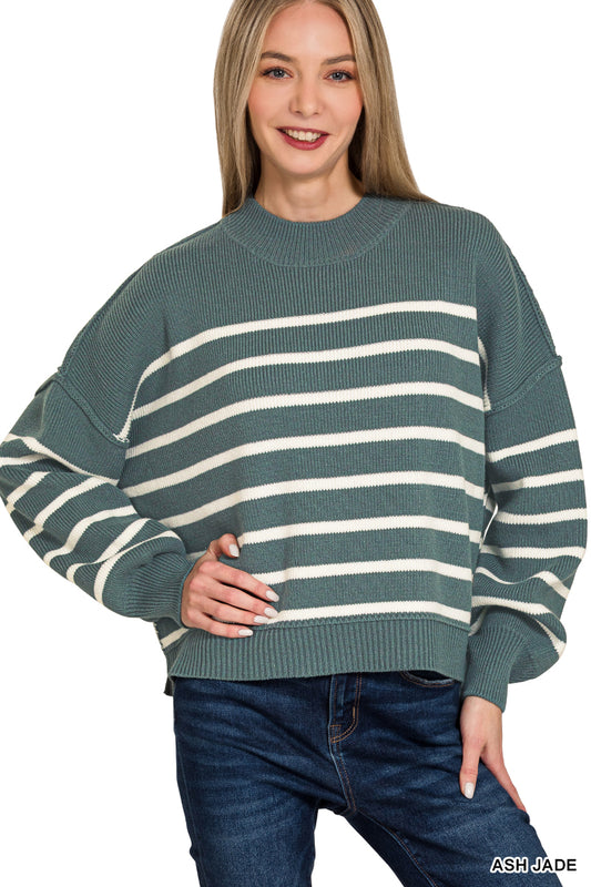 Ash Jade Exposed Seam Striped Oversized Sweater