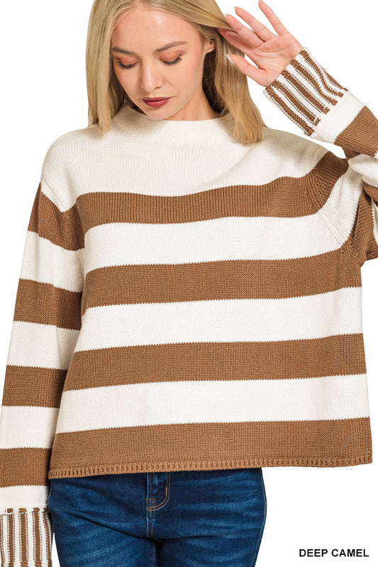 Camel Striped Cuff Sweater