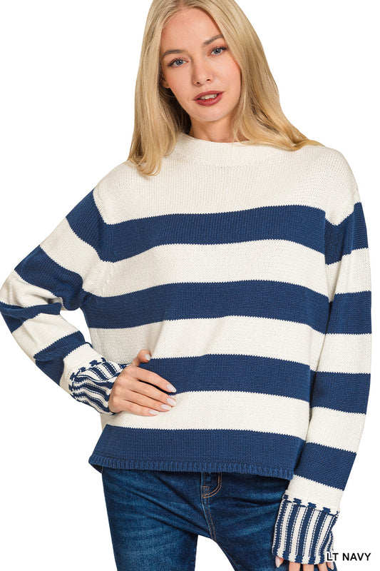 Navy Striped Cuff Sweater