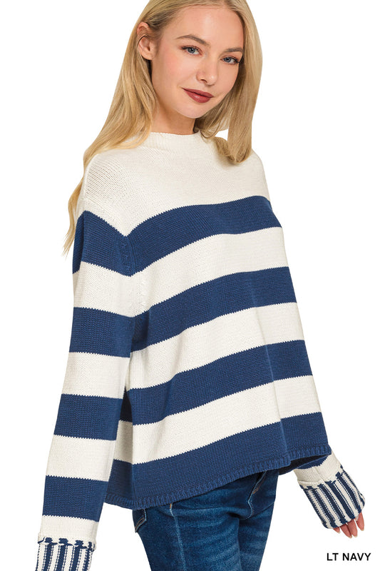 Navy Striped Cuff Sweater