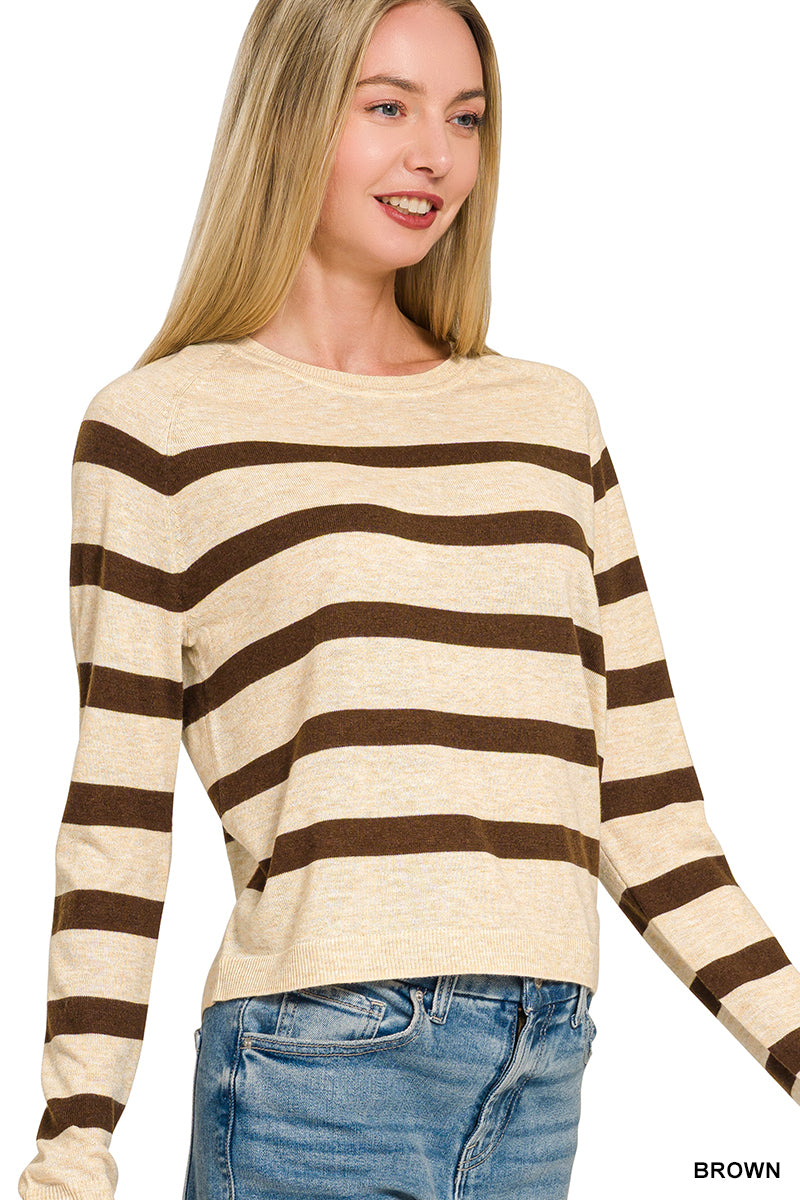 Brown Lightweight Striped Wool Sweater