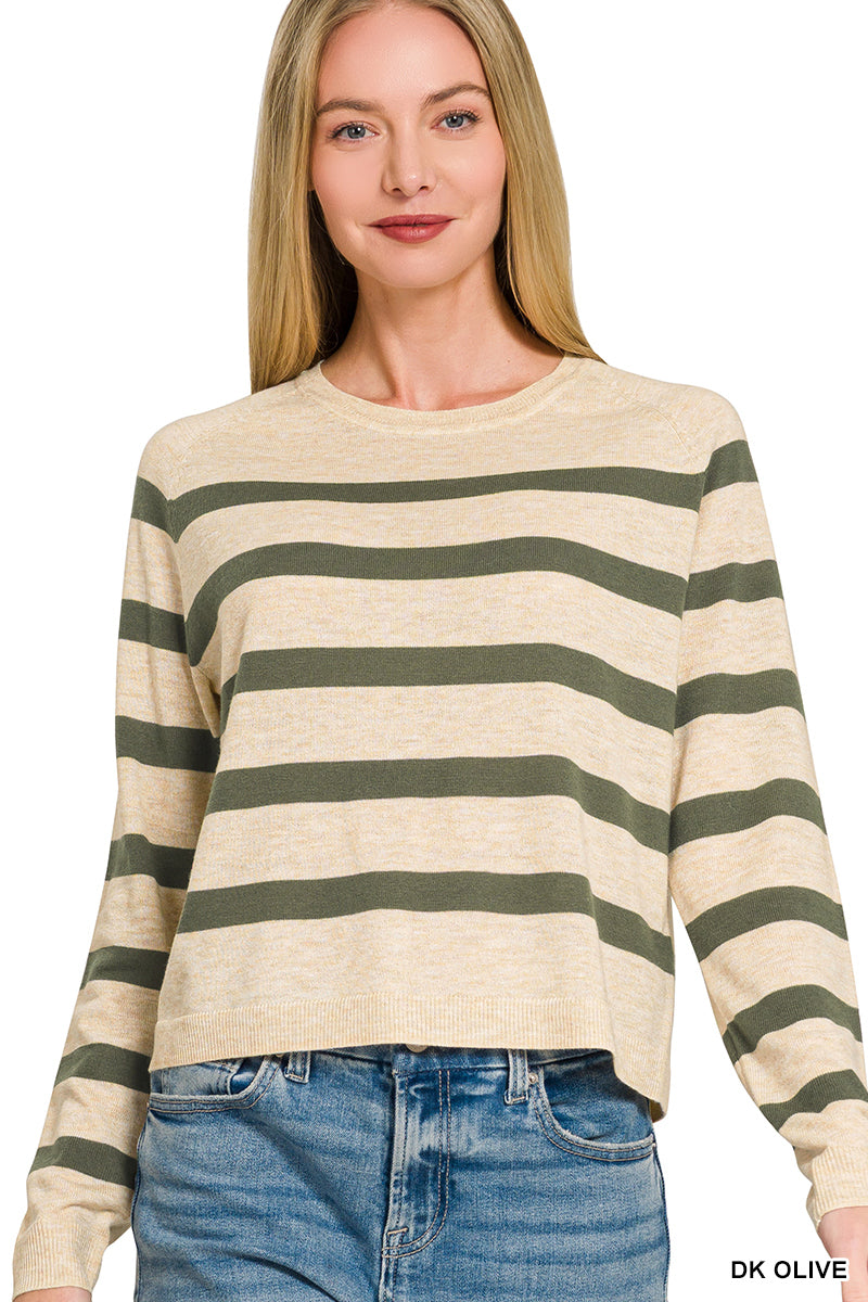 Olive Lightweight Striped Wool Sweater