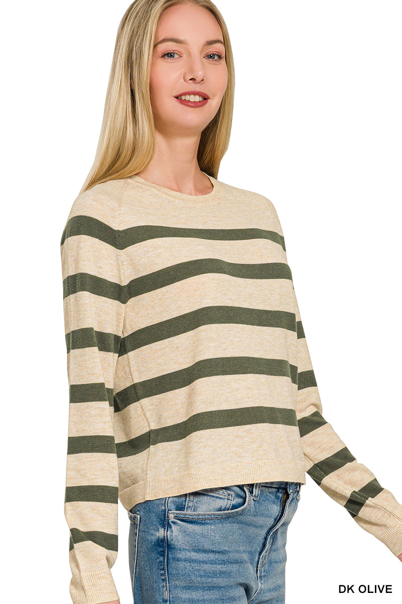 Olive Lightweight Striped Wool Sweater