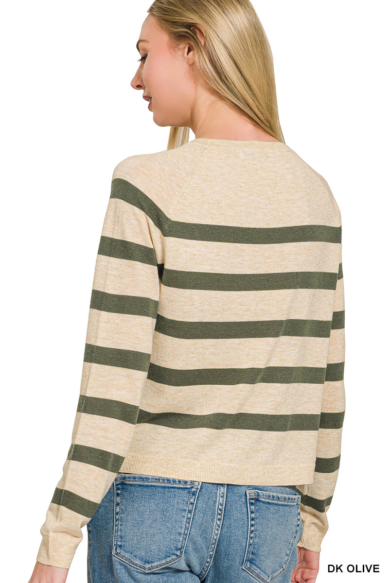 Olive Lightweight Striped Wool Sweater