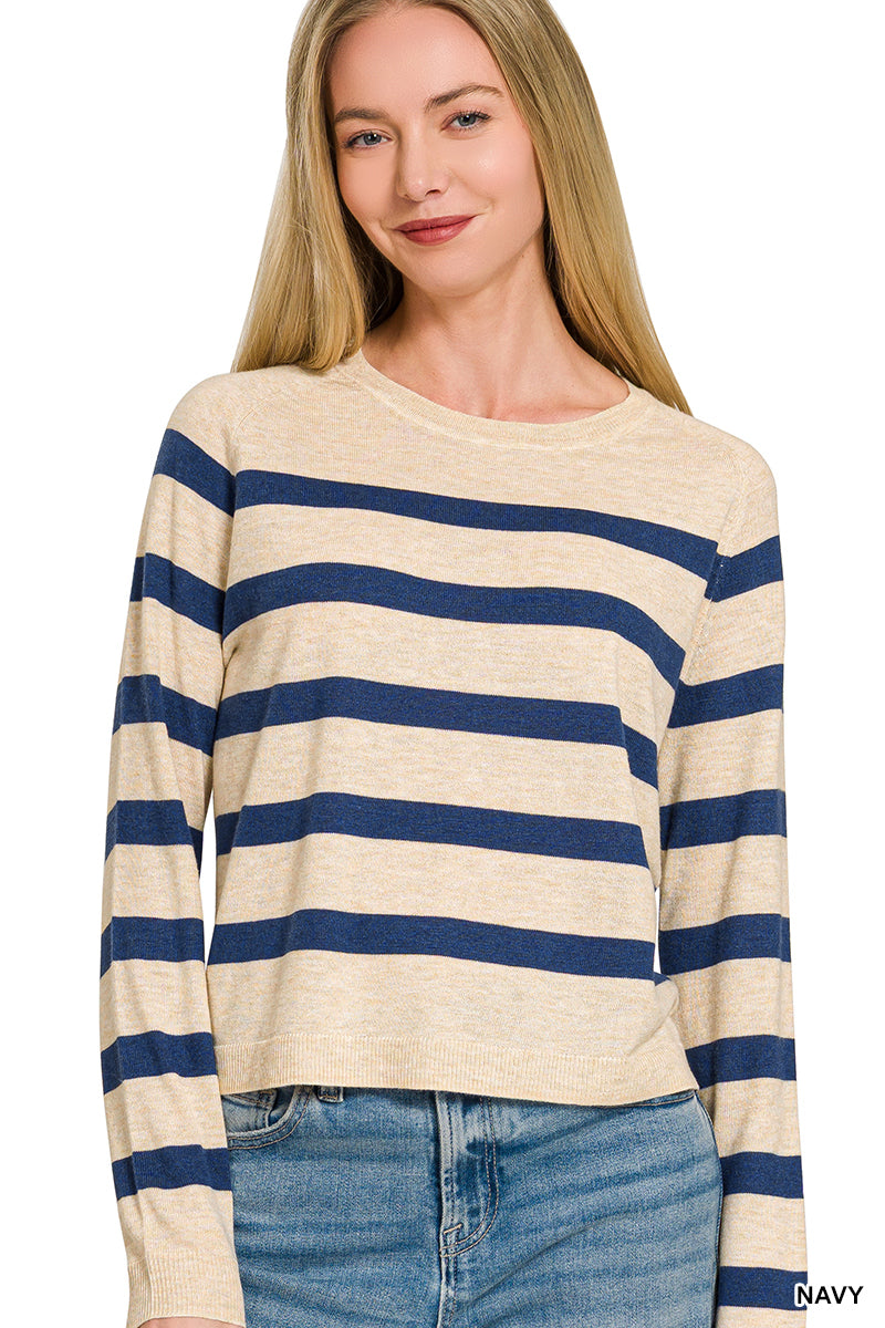 Navy Lightweight Striped Wool Sweater