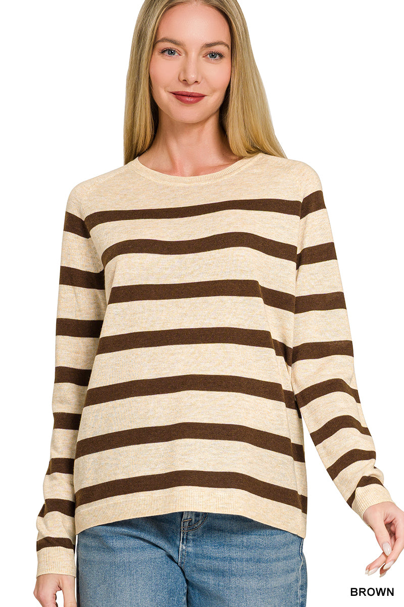 Brown Oversized Lightweight Striped Wool Sweater