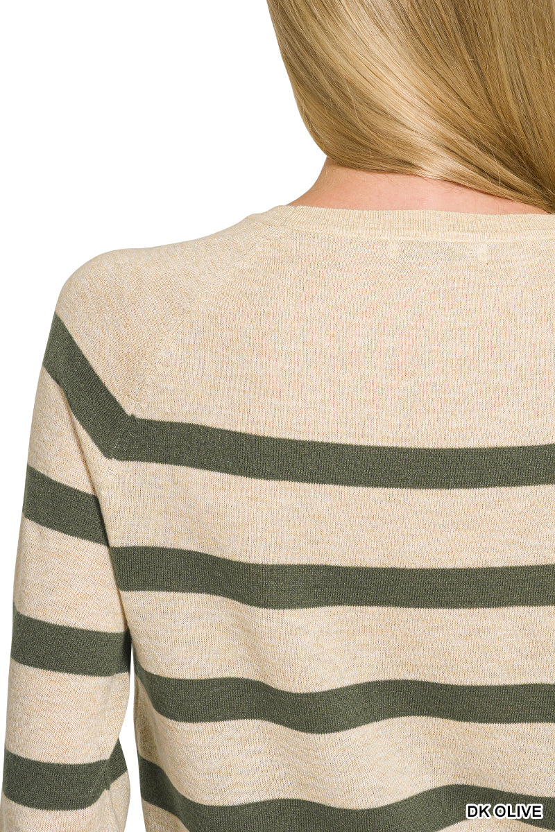 Olive Oversized Lightweight Striped Wool Sweater