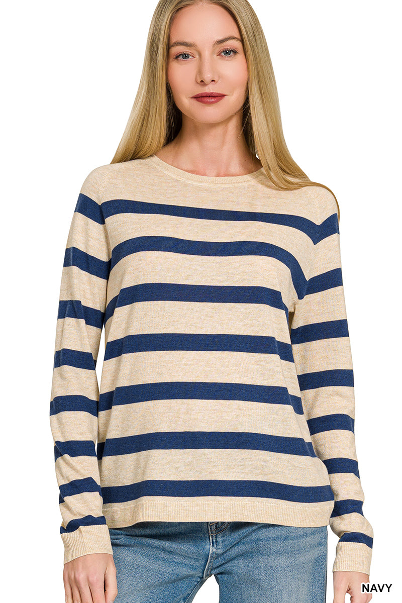Navy Oversized Lightweight Striped Wool Sweater