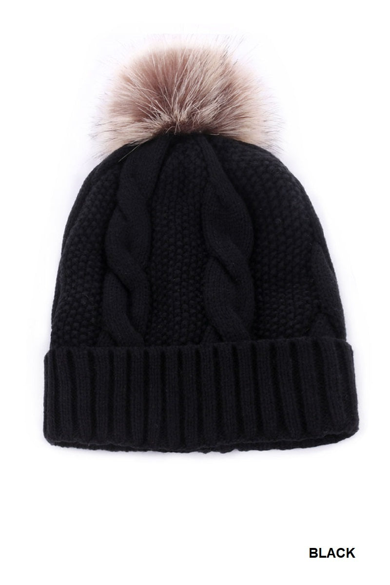 Cable Knit Pom Pom Beanie