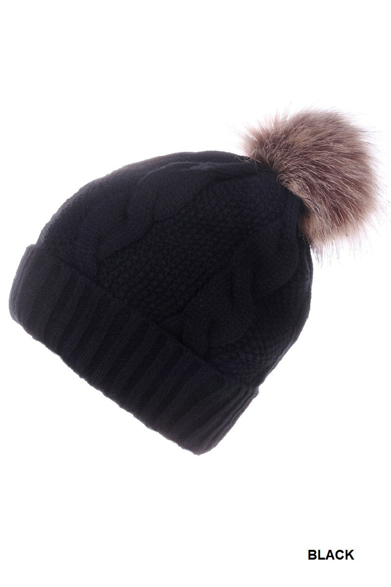 Cable Knit Pom Pom Beanie