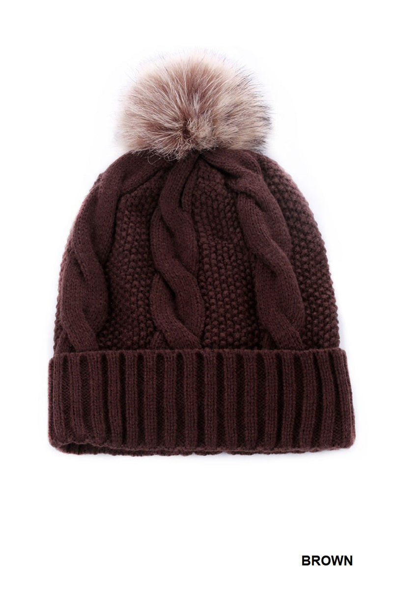 Cable Knit Pom Pom Beanie