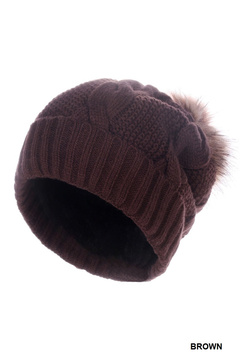 Cable Knit Pom Pom Beanie