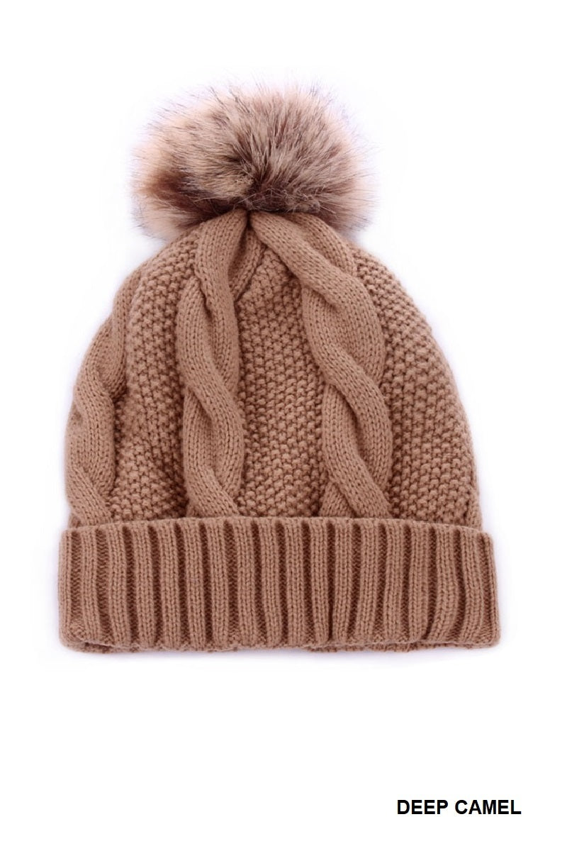 Cable Knit Pom Pom Beanie