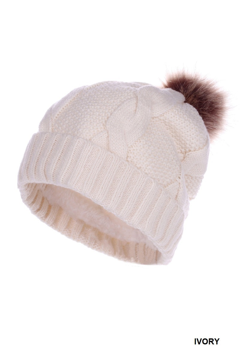 Cable Knit Pom Pom Beanie