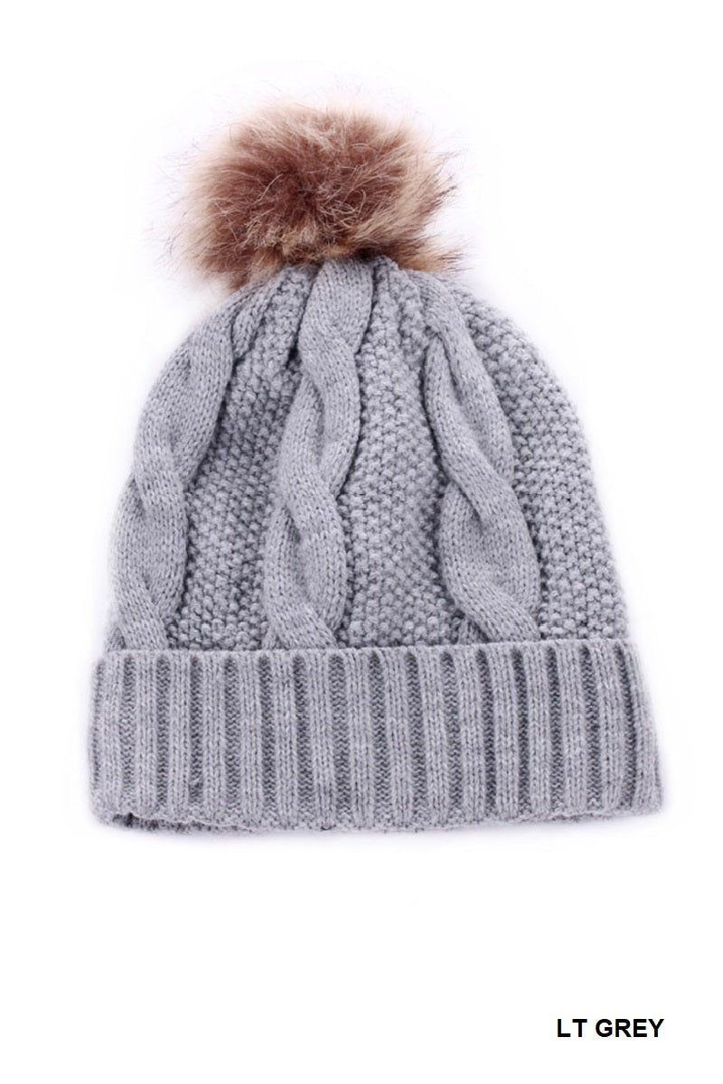 Cable Knit Pom Pom Beanie