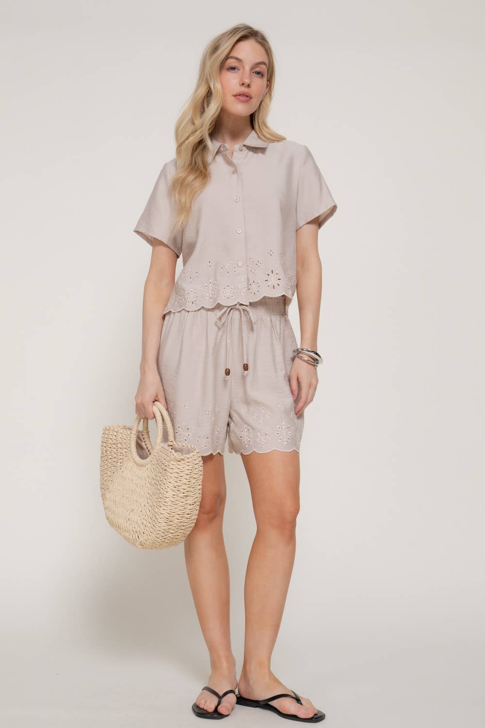 Black Eyelet Hem Woven Shorts