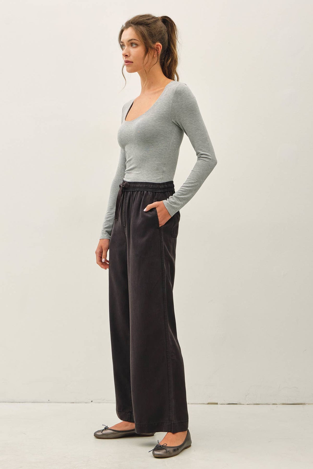 VINTAGE BLACK TENCEL WIDE LEG PANTS