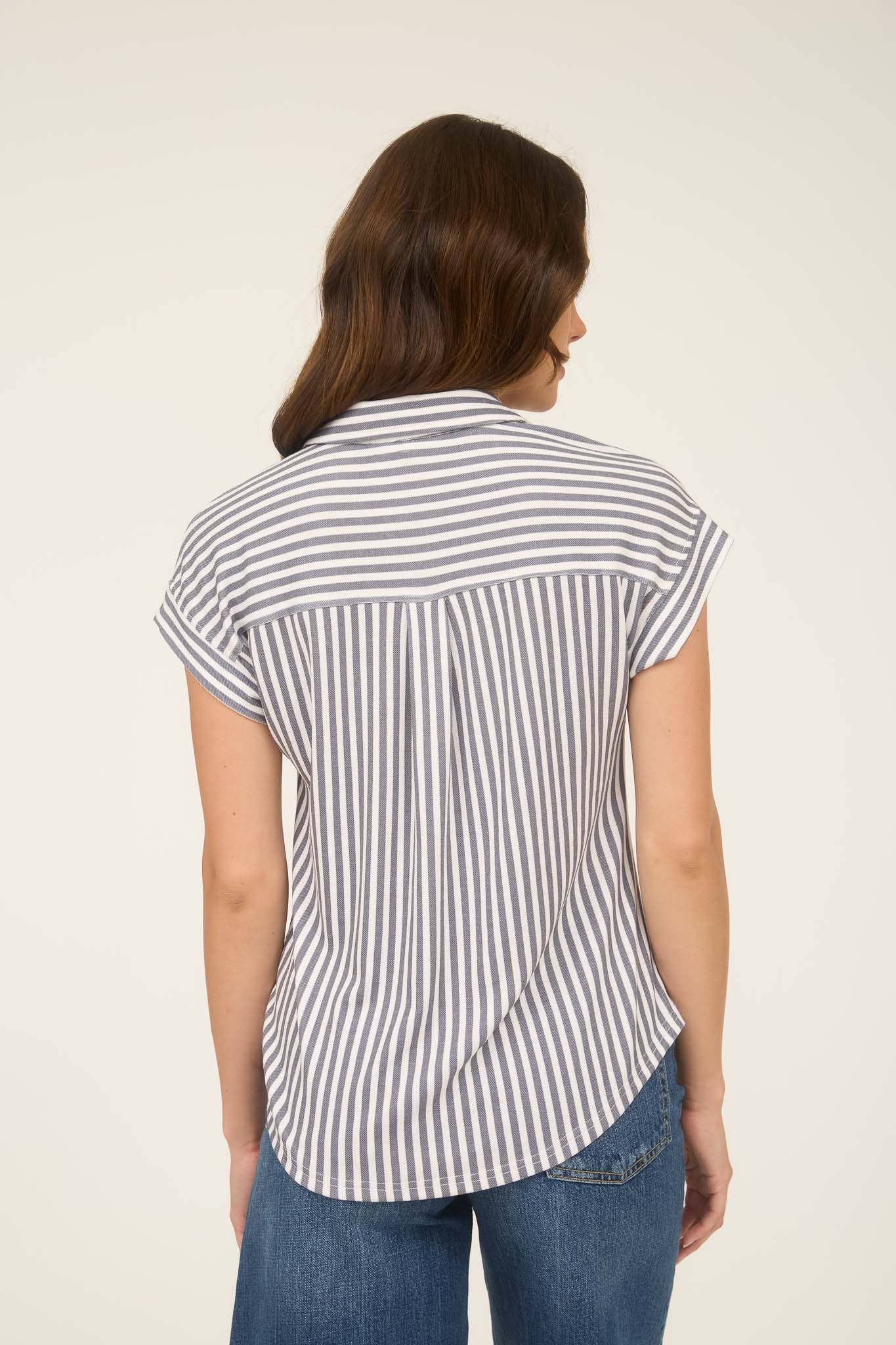 CHARCOAL STRIPE BUTTON DOWN TOP