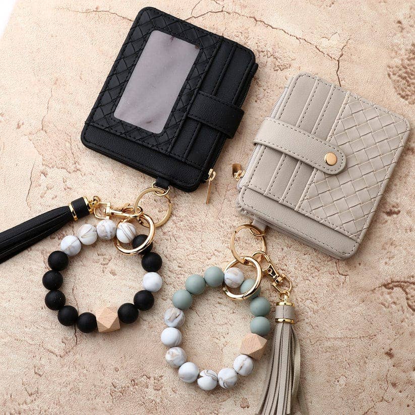 Quilted Beaded Keychain Bracelet Wallet