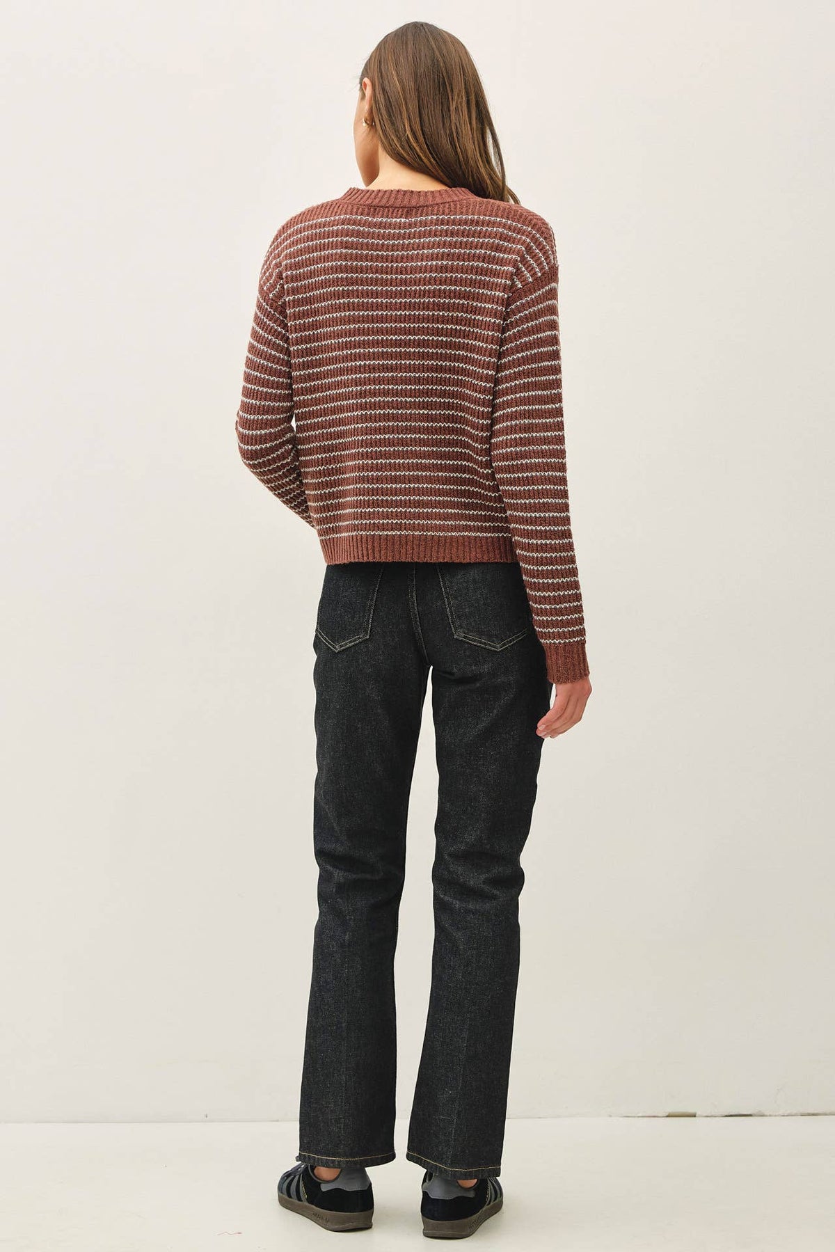 SEPIA STRIPED WAFFLE KNIT SWEATER