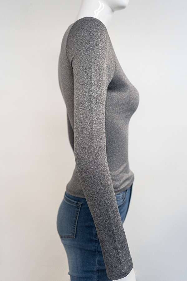 Grey Doubled Layered Long Sleeve Crewneck Top