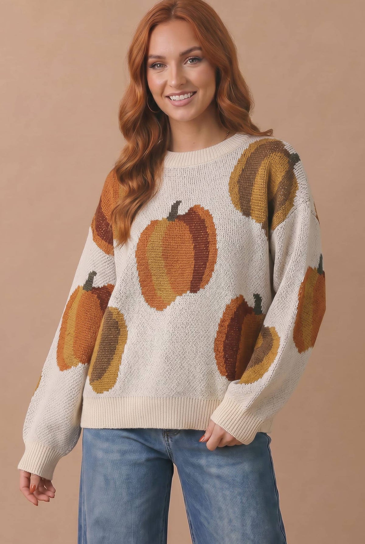 Drop Shoulder Pumpkin Sweater Top