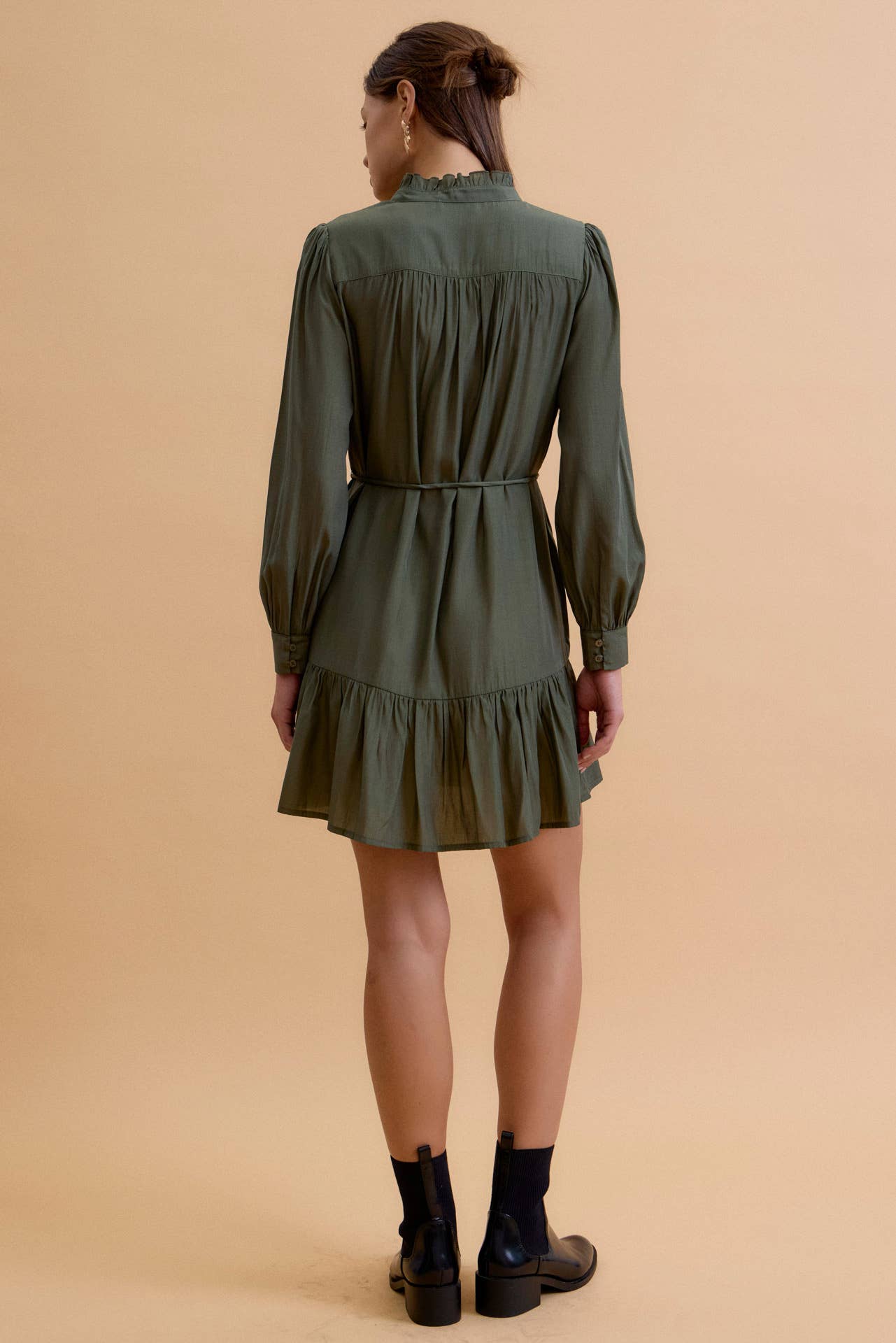 PINE RUFFLED MINI SHIRT DRESS