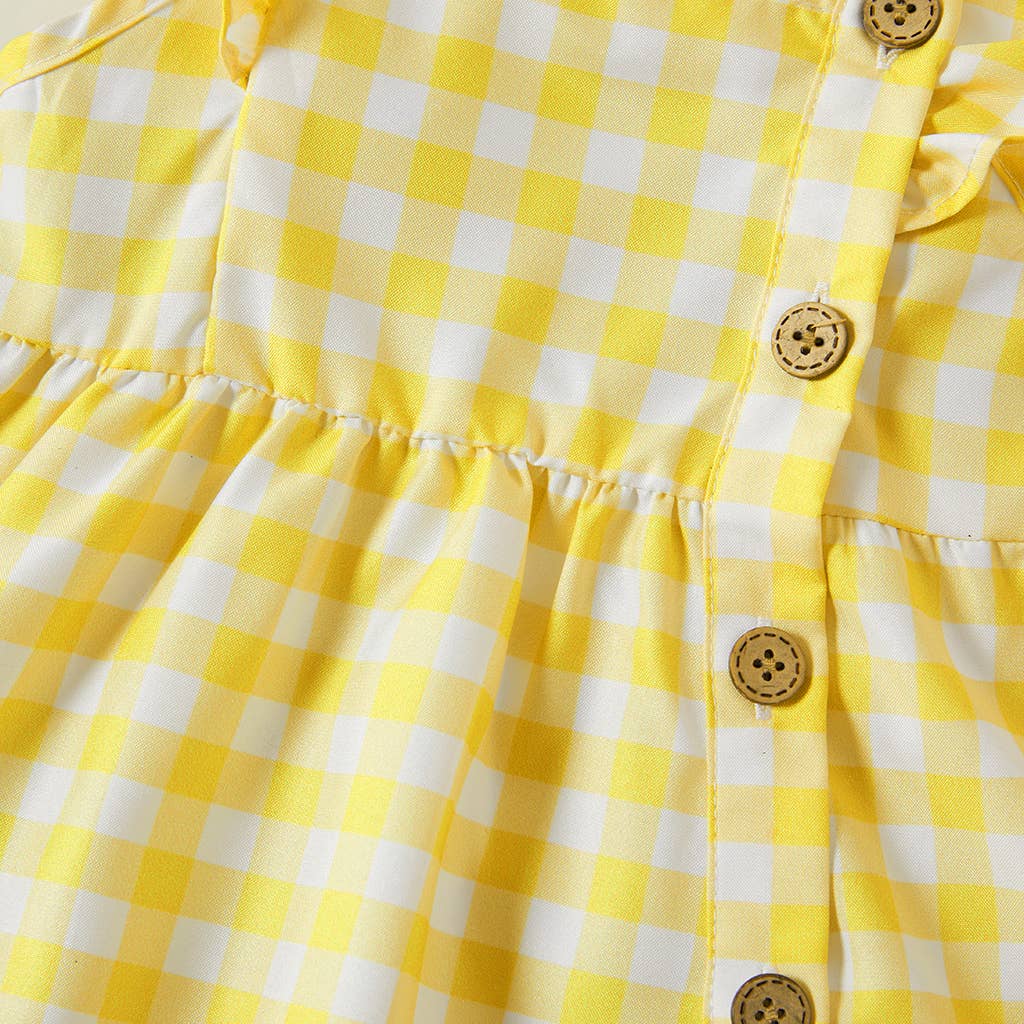 Lemon Checkered Girls Dress
