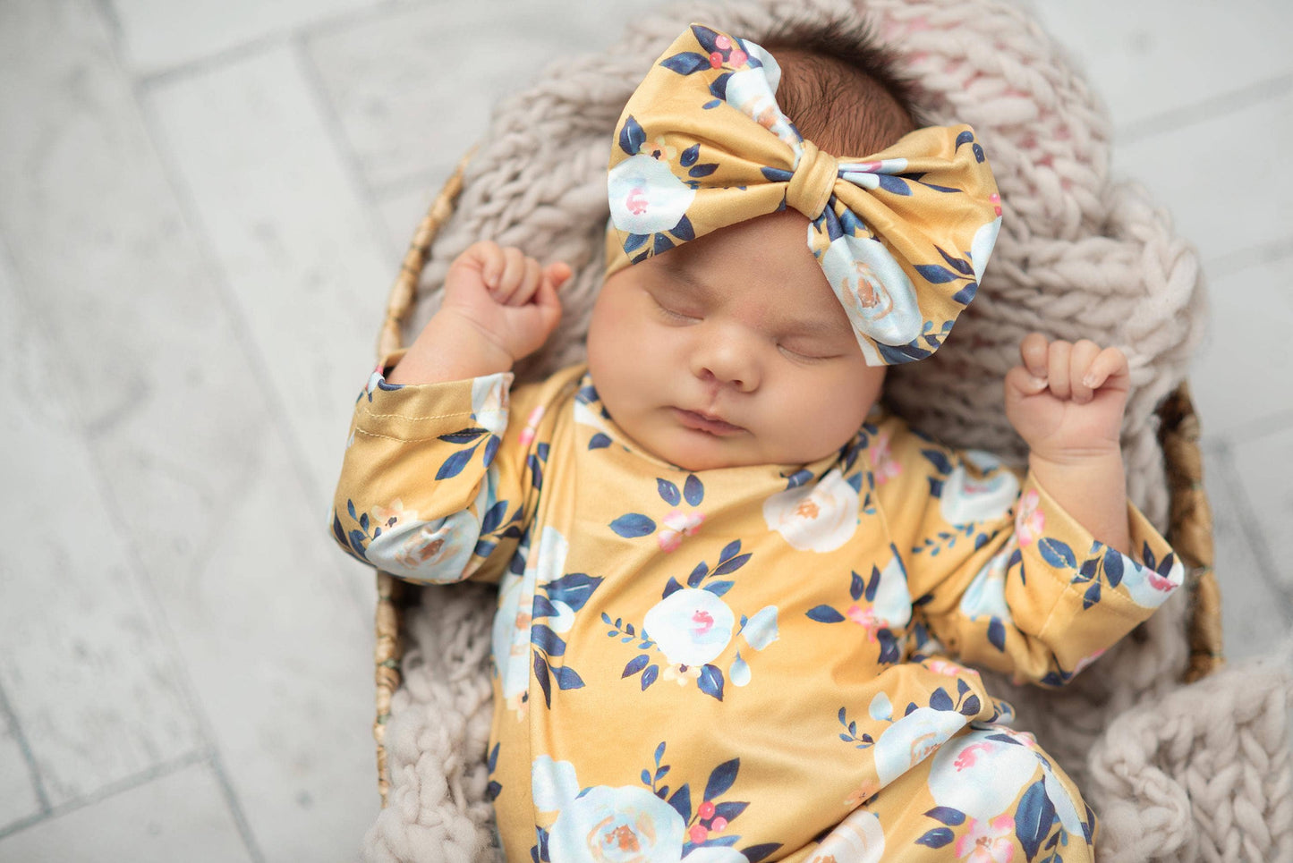 Infant Mustard Baby Gown and Bow