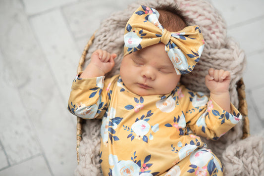 Infant Mustard Baby Gown and Bow