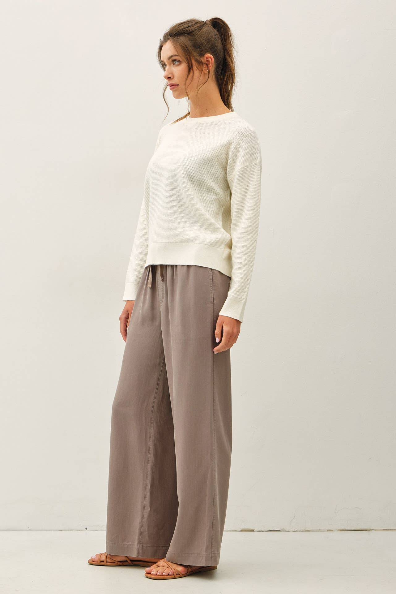 EARTH GREY TENCEL WIDE LEG PANTS