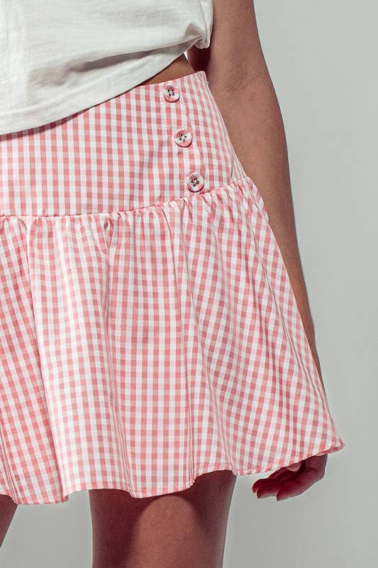 Red Gingham Side-Button Mini Skirt