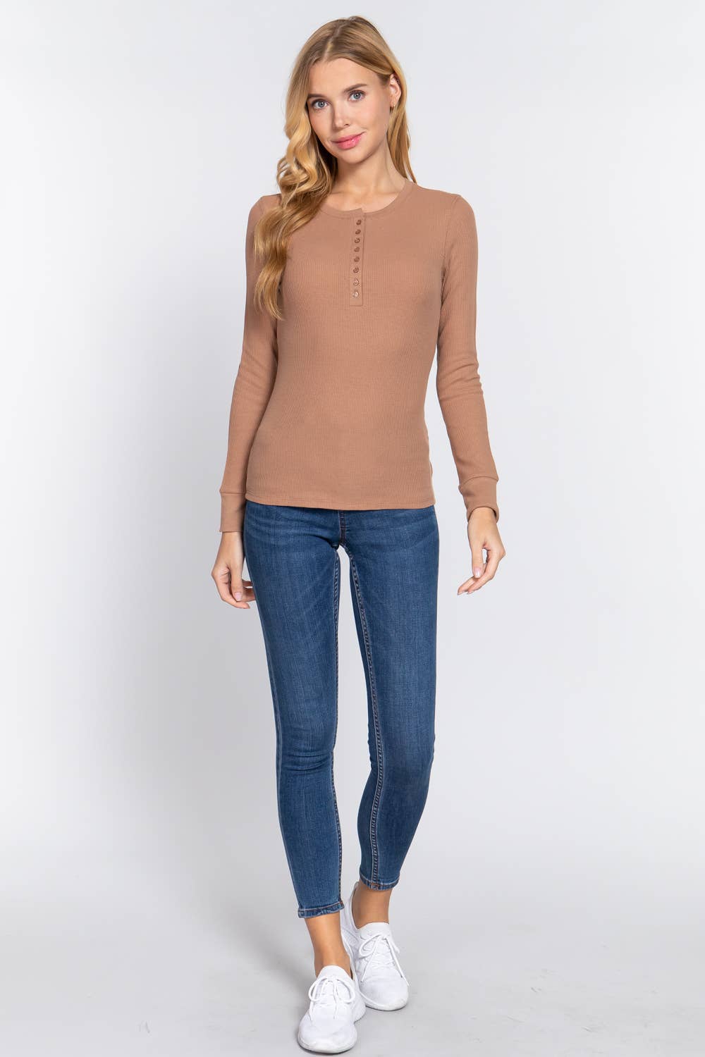 Long Sleeve Henley Thermal Knit Top