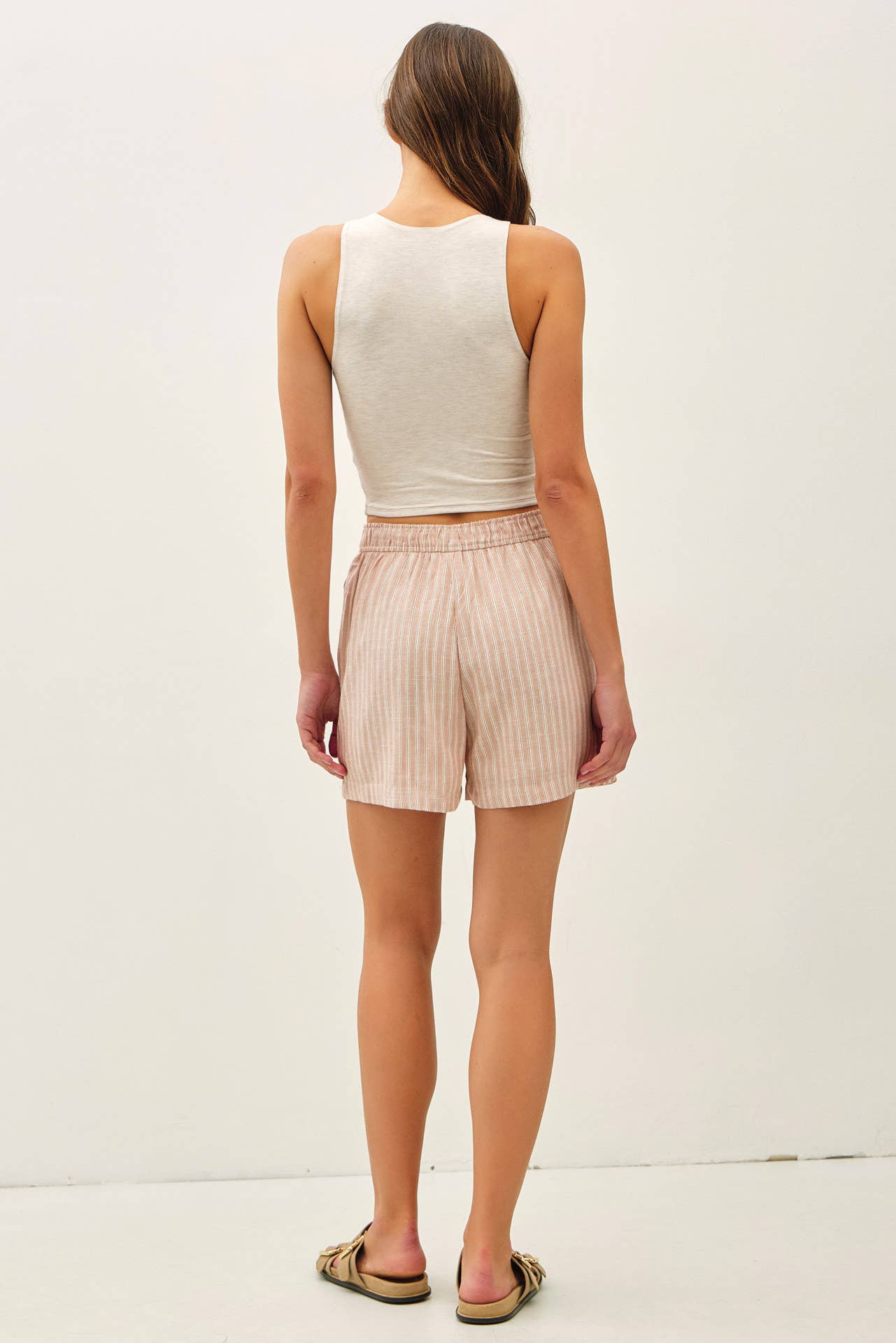 Hazelnut Striped Elastic Waist Shorts
