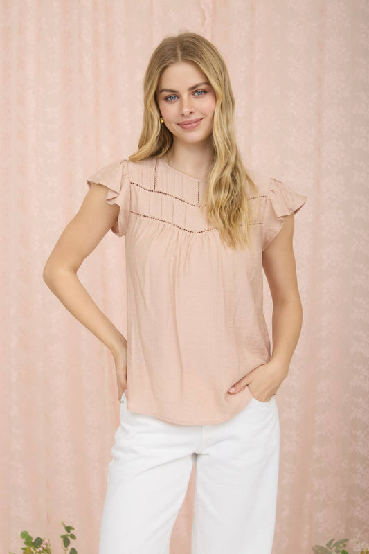 Blush Front Lace Detail Flounce Top