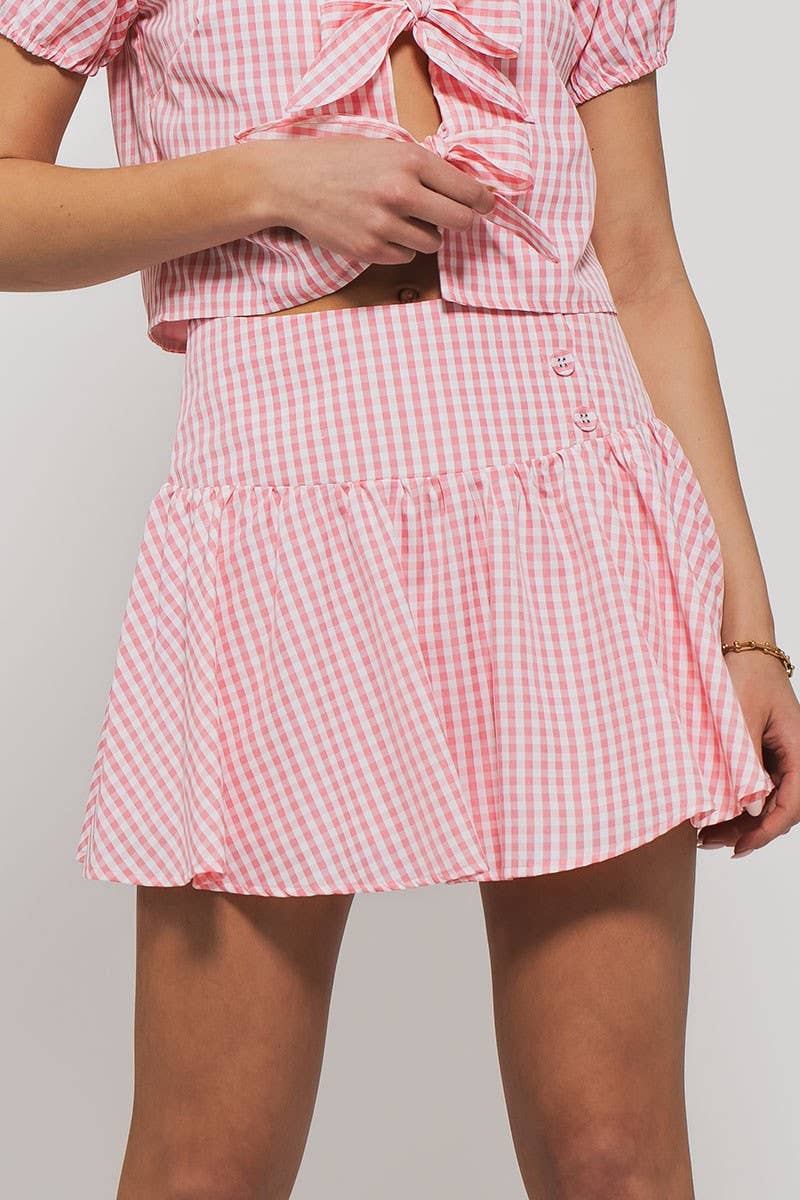 Red Gingham Side-Button Mini Skirt