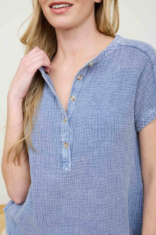 Chambray Short Sleeve Henley Top