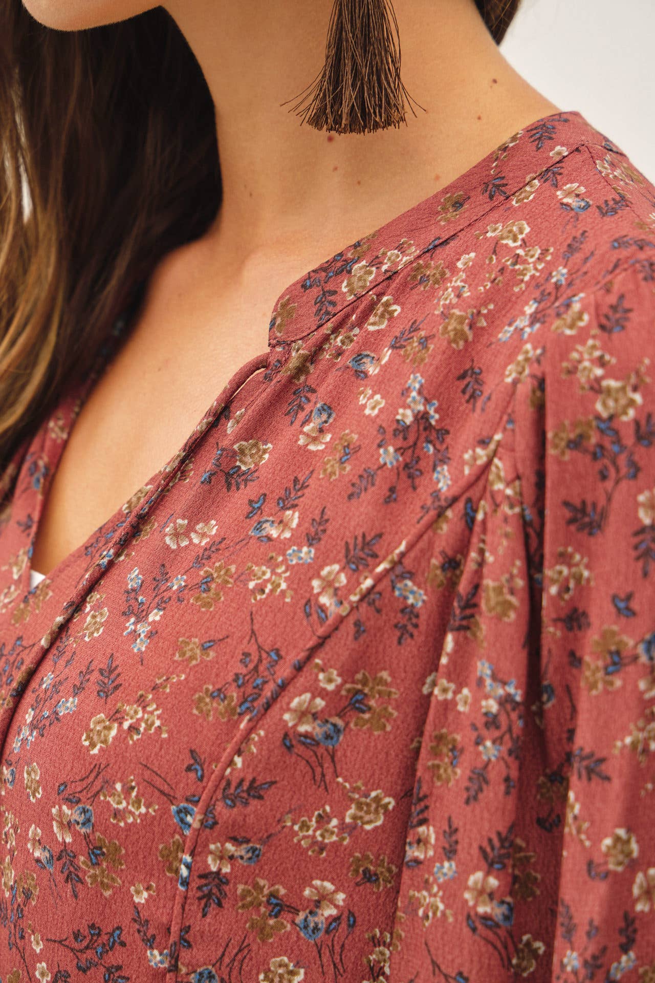 FLORAL PRINT V-NECK CHIFFON BLOUSE TOP