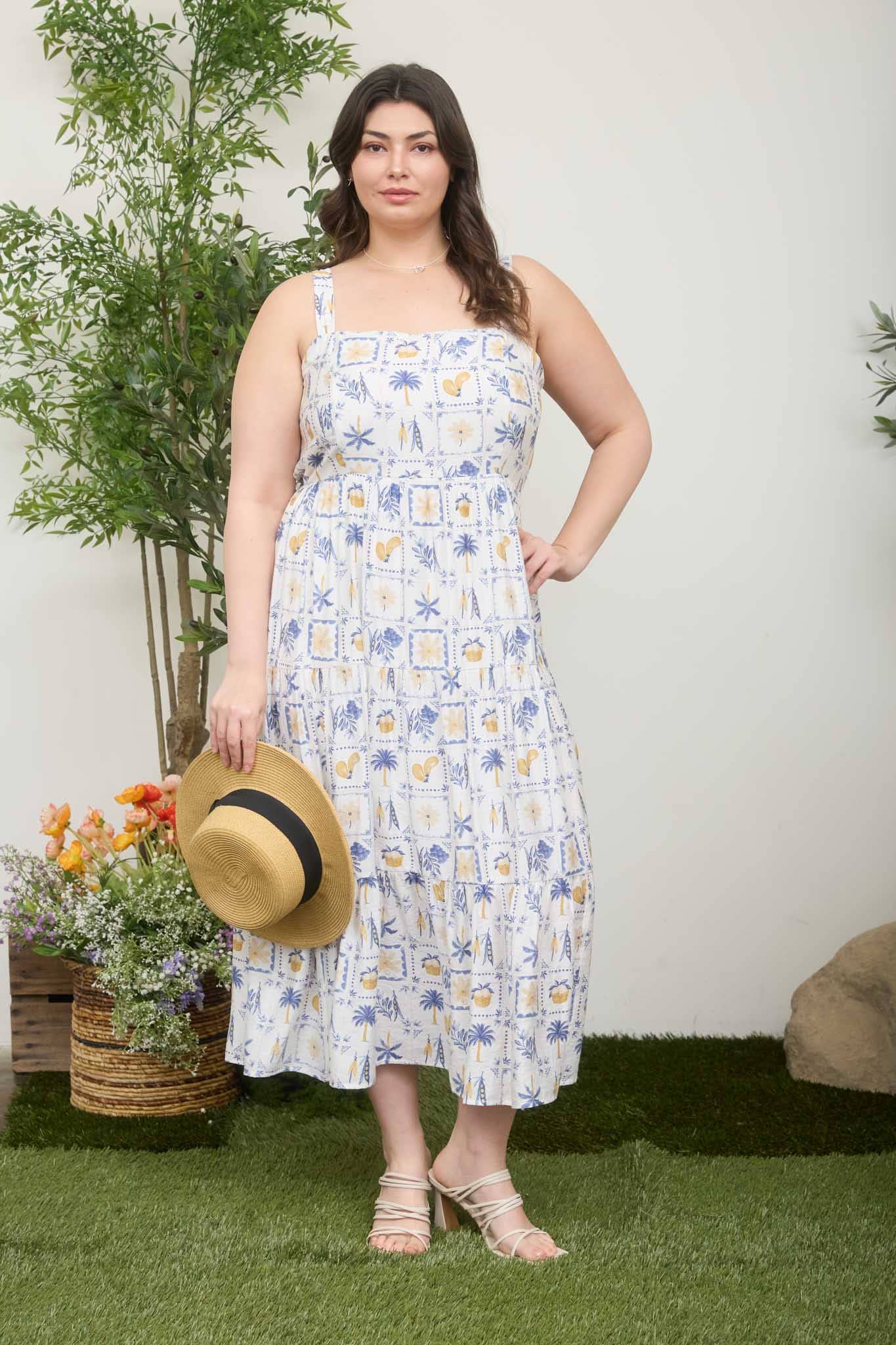 Paradise Motif Spaghetti Strap Maxi Dress