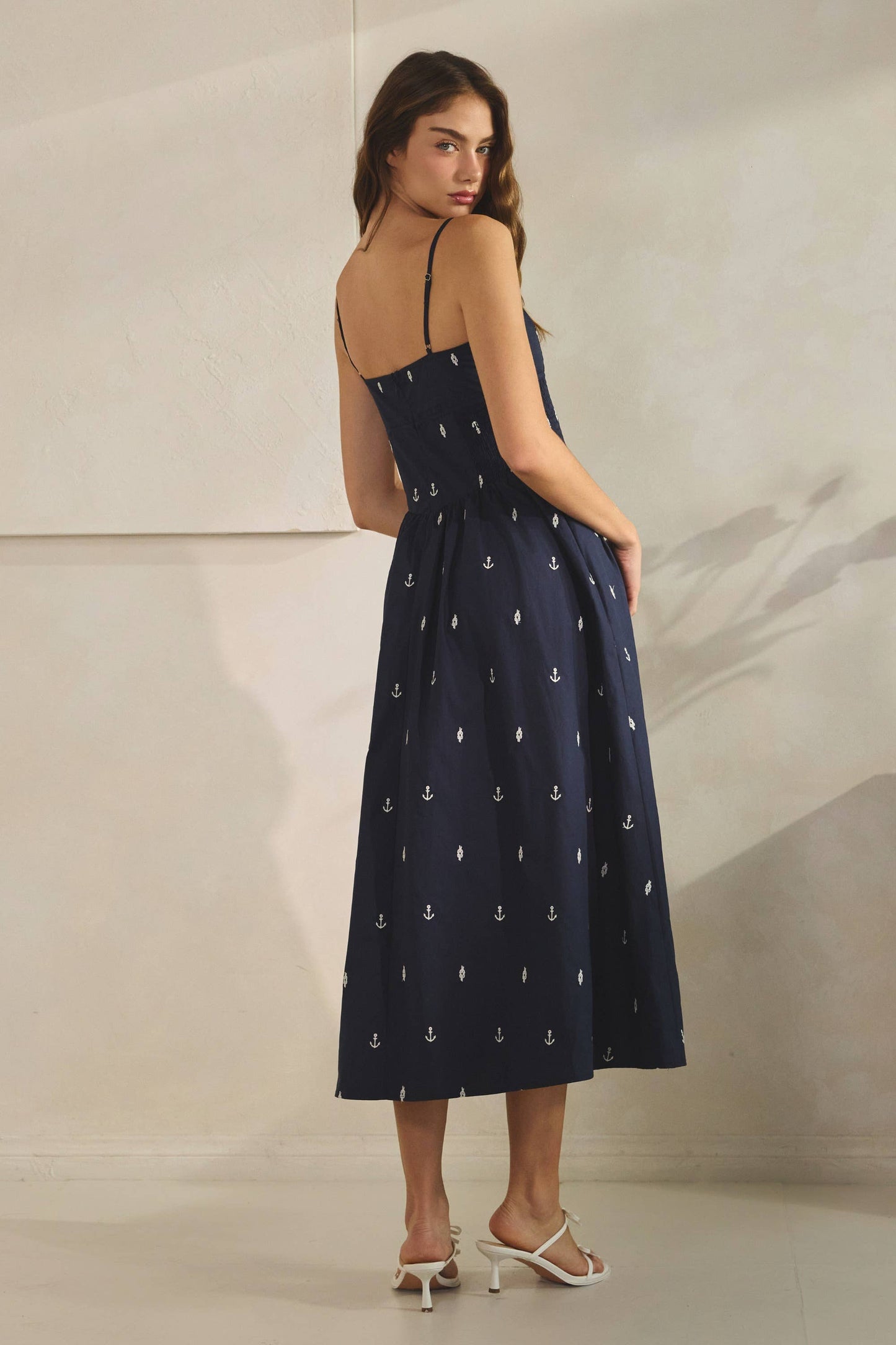 Embroidered Anchor Smocked Maxi Dress