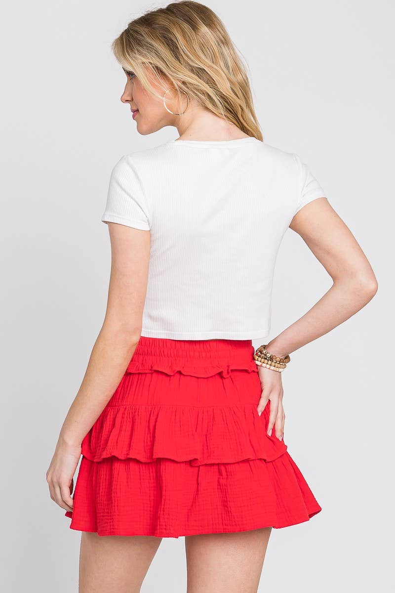 WASHED COTTON GAUZE RUFFLE SKORT