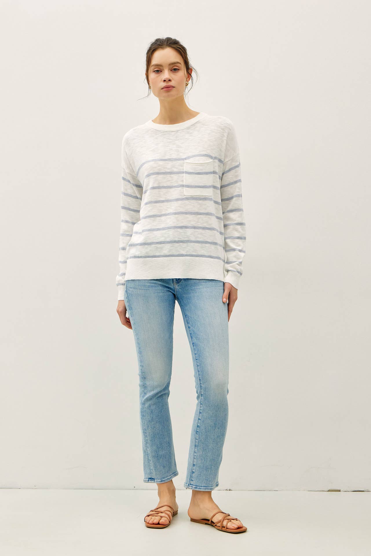 Dusty Blue Striped Long Sleeve Top