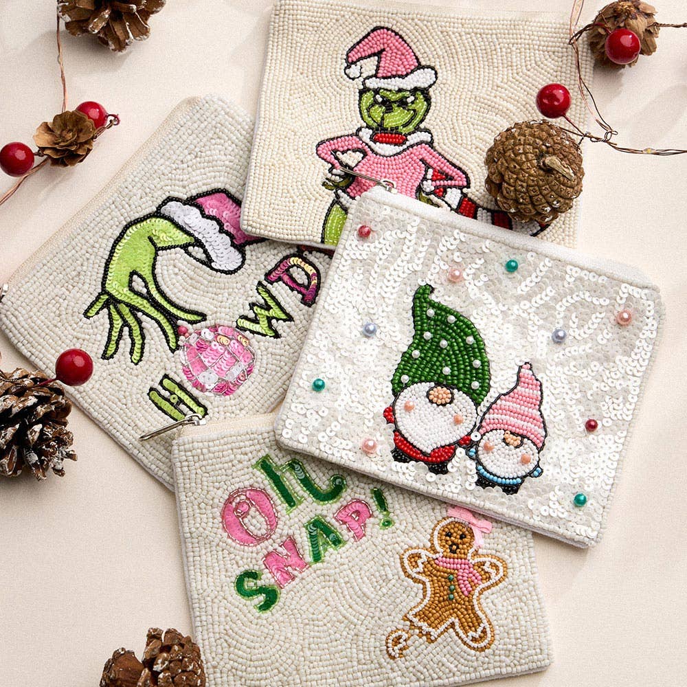 Christmas Grinch Beaded Mini Coin Pouch