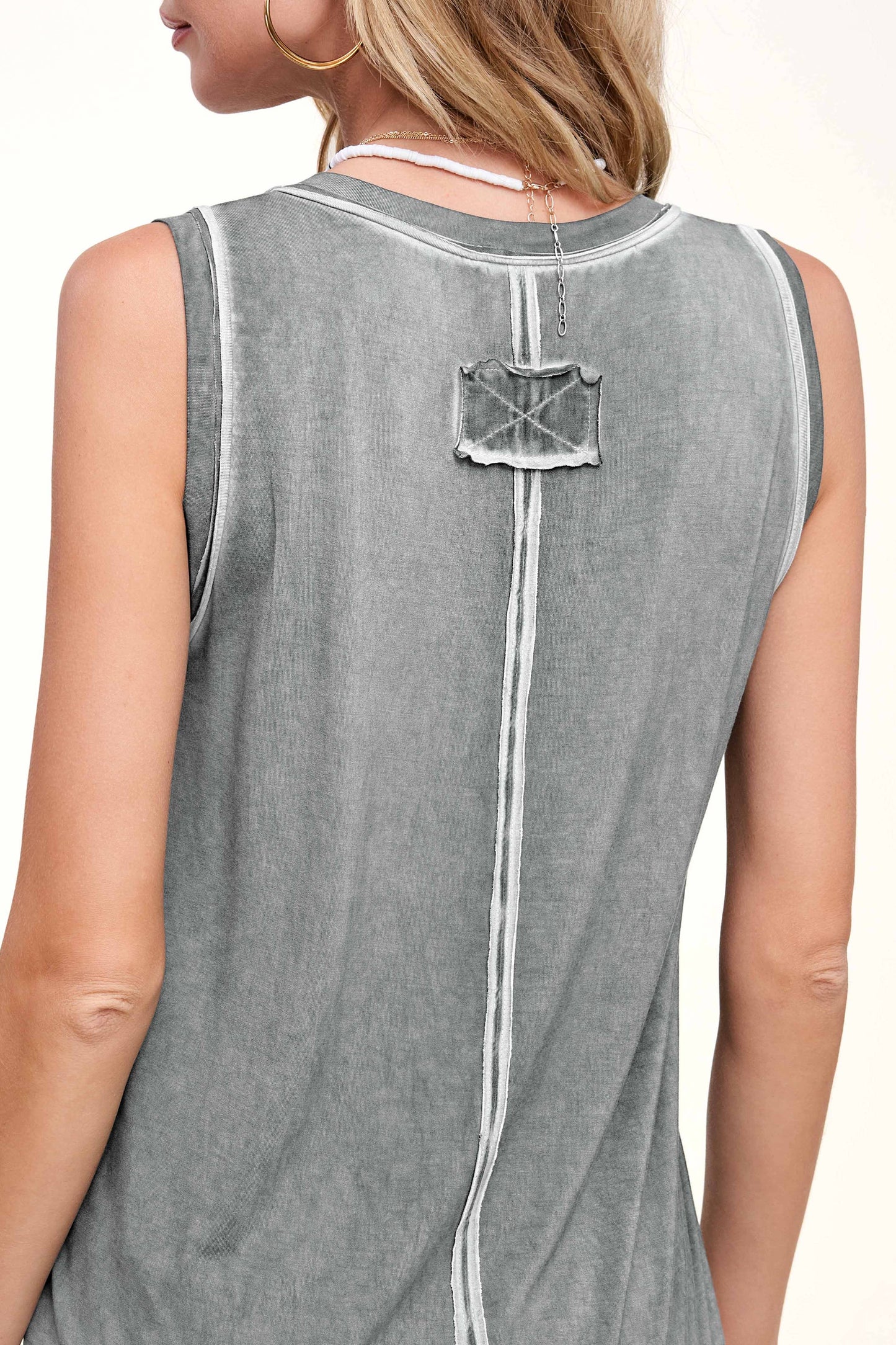 Ash V-neck Raw Edge Tank Top