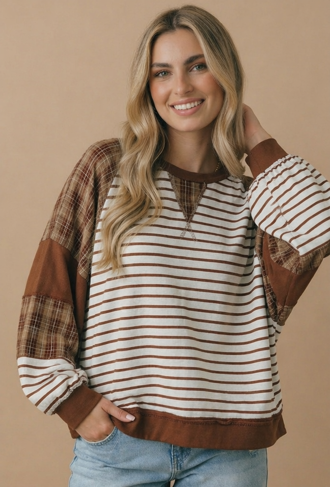 Ivory Oversized Color Block Knit Top